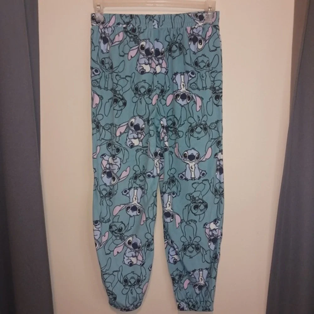 Disney Soft Cozy Lilo & Stitch Blue Fleece Pajama Pants Small Jogger PJs Bottoms - Picture 1 of 6
